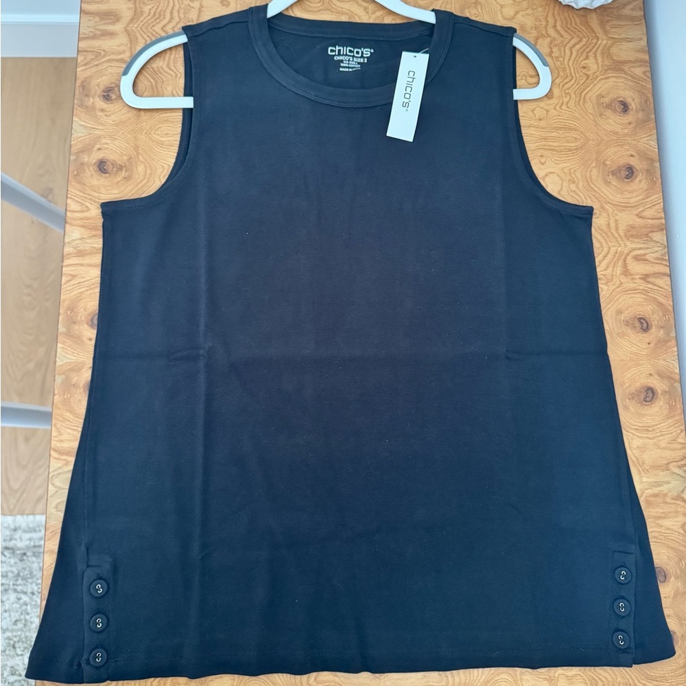 Chico’s Basic Knit Tank with Side Buttons - size 2/Large. New with Tags